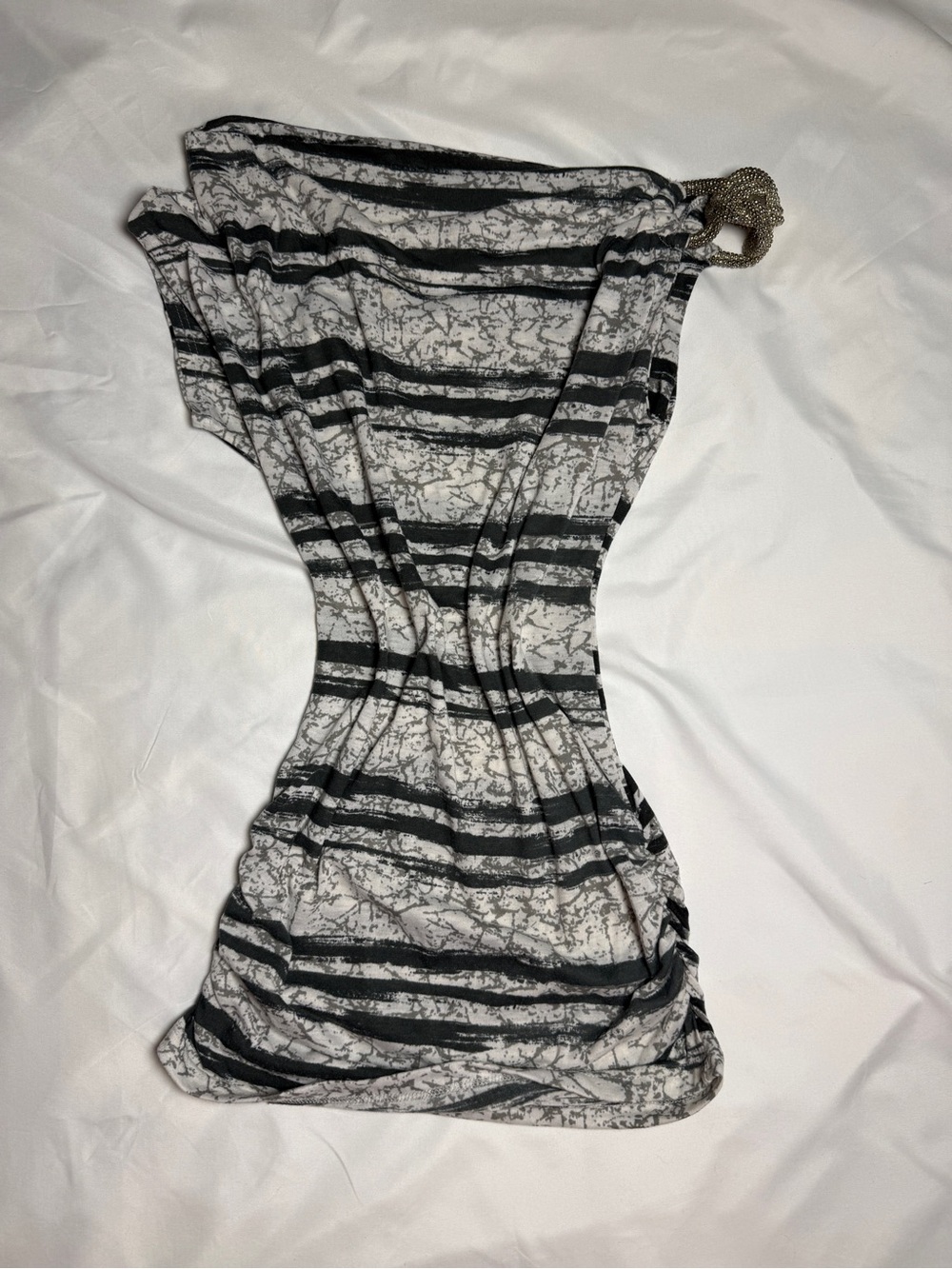 Striped Black & White Ruched Women’s Dress